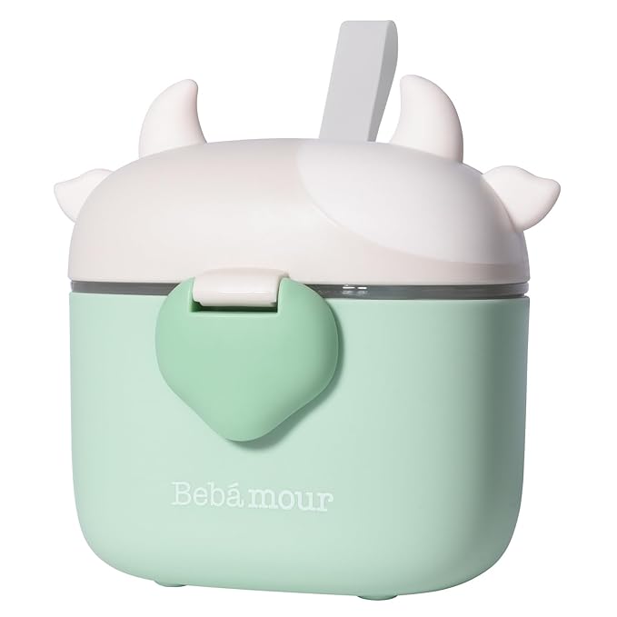 Bebamour Baby Formula Dispenser On The Go, Formula Container to Go, Formula Holder for Travel, Candy Fruit Snack Storage Container with Scoop and Leveller (Light Green Cow)-CubbioJoy