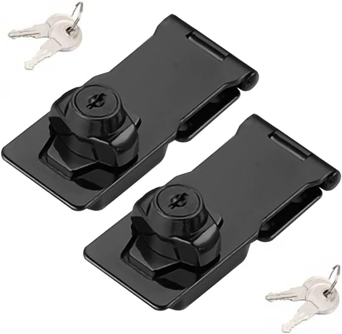 2 Packs Keyed Hasp Locks Twist Knob Keyed Locking Hasp for Small Doors, Cabinets and More,Stainless Steel Steel, Hasp Lock Catch Latch Safety Lock Door Lock with Keys (4inch, Bliack)-CubbioJoy