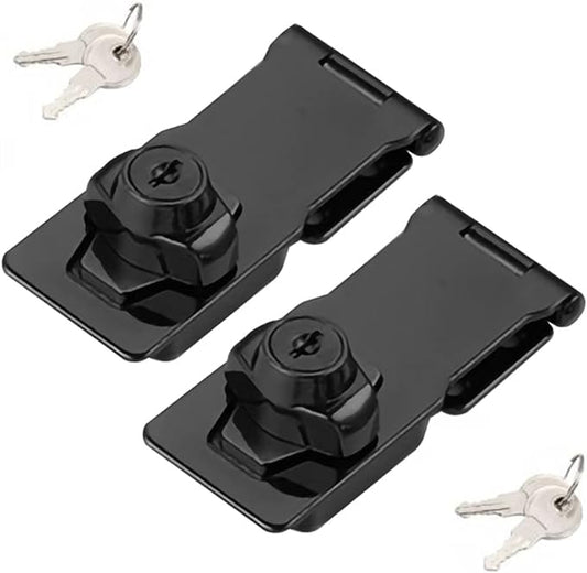 2 Packs Keyed Hasp Locks Twist Knob Keyed Locking Hasp for Small Doors, Cabinets and More,Stainless Steel Steel, Hasp Lock Catch Latch Safety Lock Door Lock with Keys (4inch, Bliack)-CubbioJoy
