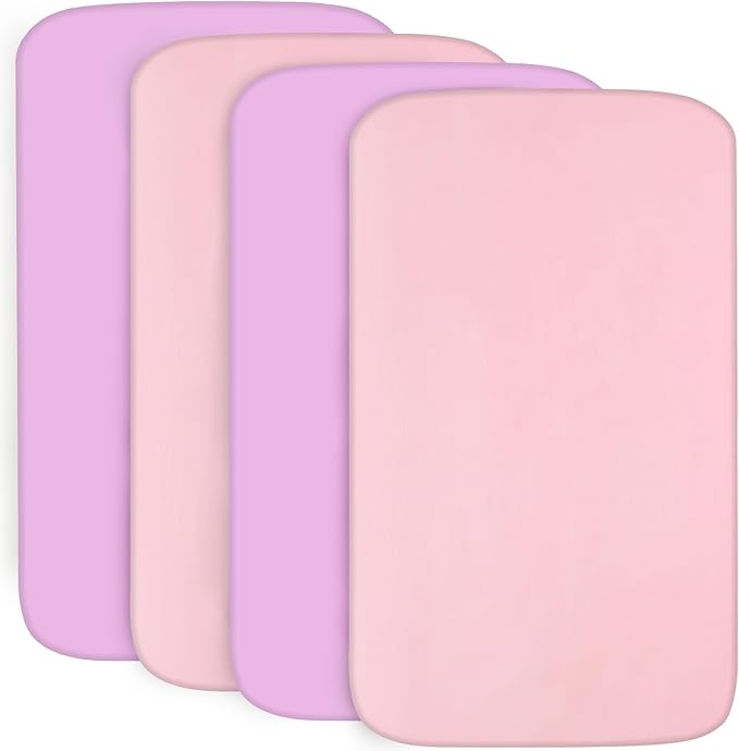 4-Pack Fitted Crib Sheets for Boys and Girls - Breathable, Soft Microfiber Baby Sheets in Pink and Violet-CubbioJoy