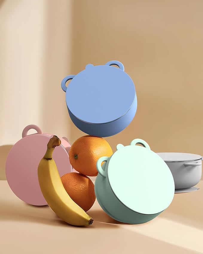 Baby Suction Bowls with Lids 4-Pack, 2-in-1 Stainless Steel 304 Toddler Bowl & Removable Silicone Suction Kids Bowl Plate Set Non Toxic Snack Dishes for Self-Feeding, Sunrise Meadow-CubbioJoy