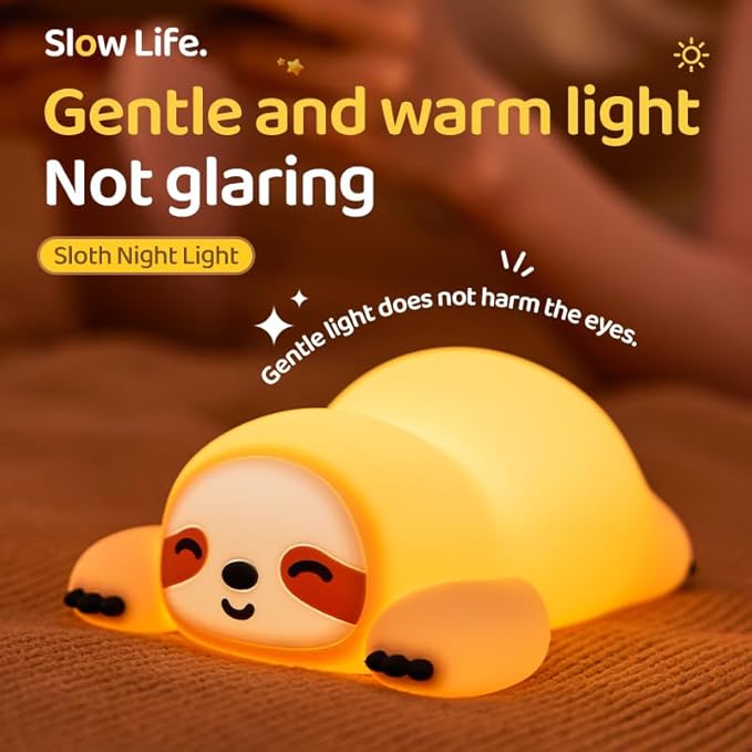 ATSUI Sloth Night Light, LED Squishy Novelty Animal Lamp, Food Grade Silicone, 3 Level Dimmable, Breastfeeding Nursery Nightlight for Room Decor, Funny Gifts Stuff for Boys Girls Baby Children-CubbioJoy