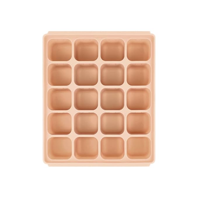 Baby Food Storage Silicone Cubes with Clip-On Lid Freezer Tray Baby Food Soups Purees Ice Easy and Safe Design Made in Korea (20 Sand Beige)-CubbioJoy