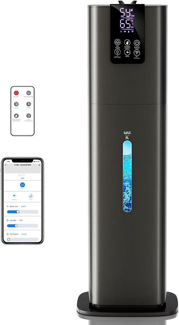 8L Smart Humidifier for Large Room Bedroom, Cover up to 505ft², Easy Top Fill, Remote & APP Control, Aroma Box, RGB Light, Last 48 Hours Suitable for Indoor Plant, Office, Home-CubbioJoy