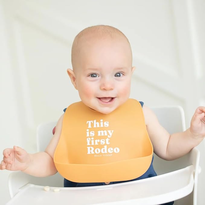 Bella Tunno Baby Bib for Eating, Waterproof Silicone Bib with Large Food Catcher, Adjustable Fit for Babies 4-12 months & Toddlers 1-3 Years, Boys & Girls, This Is My First Rodeo-CubbioJoy