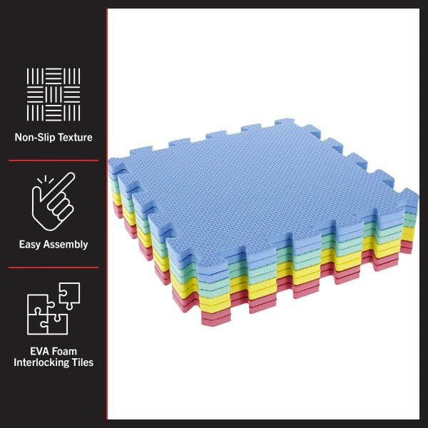 Interlocking Floor Mats - 8-Piece Nontoxic Exercise Mat or Play Mat for Toddlers, Babies or Kids - Foam Padding for Home Gym by Stalwart (Multicolor)-CubbioJoy