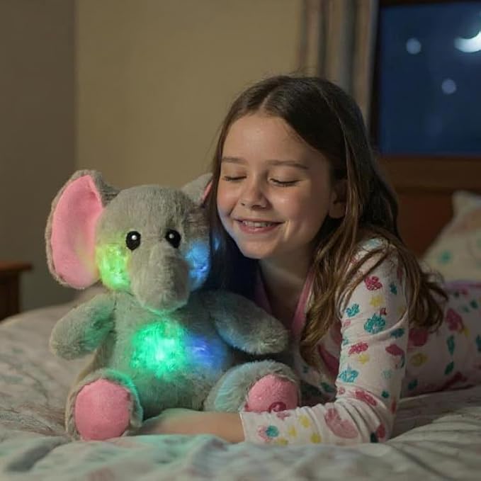 Cuteoy Glowing LED Light-up Elephant Nightlight Toys Musical Plush Stuffed Animal Singing Lullabies Birthday Christmas Plushies Gifts for Kids Boys Girls,10.5"-CubbioJoy