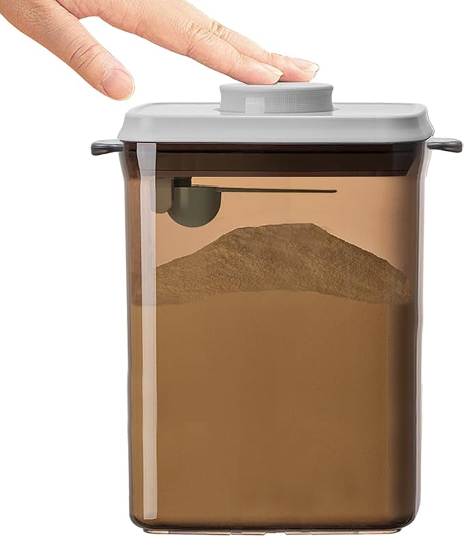 Ankou One-Push Formula Container, 2300ml Formula Dispenser with Scoop and Scraper, Milk Powder Container with Lids, BPA-Free Airtight Food Storage Container 1000g Large Capacity,Dark Brown, Rectangle-CubbioJoy