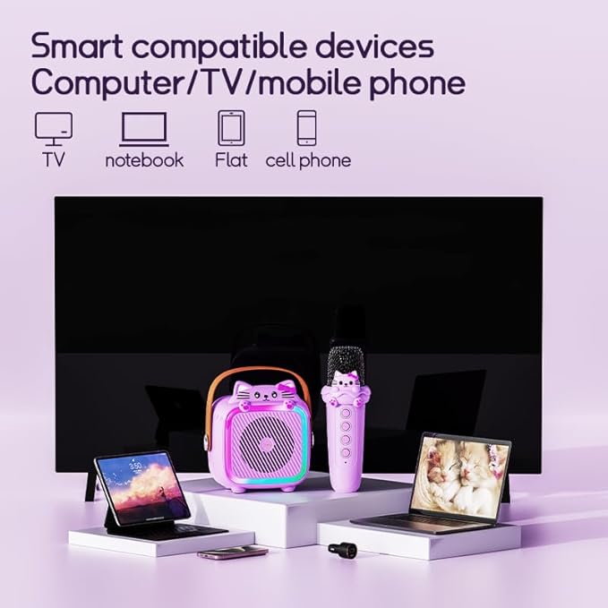 Karaoke Machine with 2 Wireless Microphones for Kids Adults,Portable Bluetooth Speaker Girls Toddlers Toy Gift for Aged 3-12 Year Birthday Parties Christmas Party - Purple-CubbioJoy