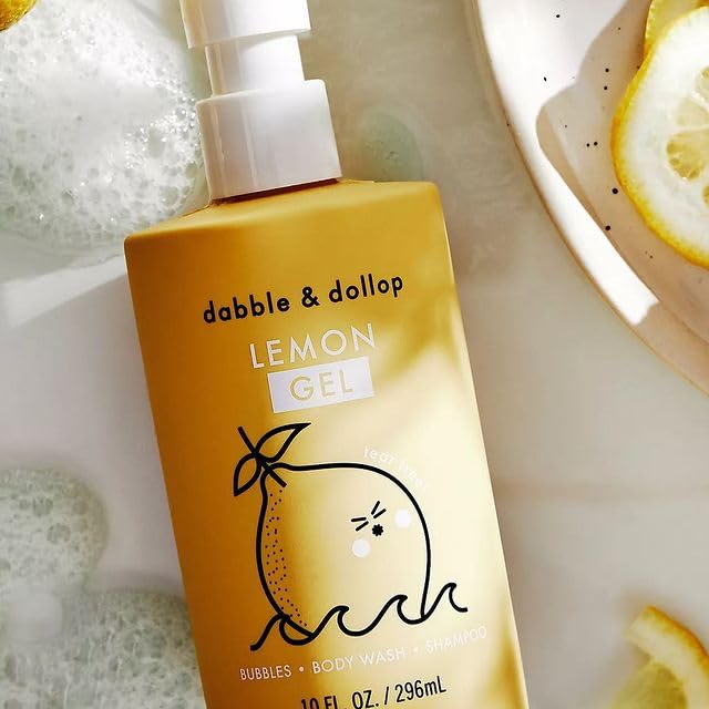 Dabble & Dollop Lemon Body Wash & Shampoo – 3-in-1 Natural Bubble Bath for Kids, Made in USA, No Parabens or Sulfates, Vegan, Gluten-Free, Tear-Free (10oz, Pack of 2)-CubbioJoy