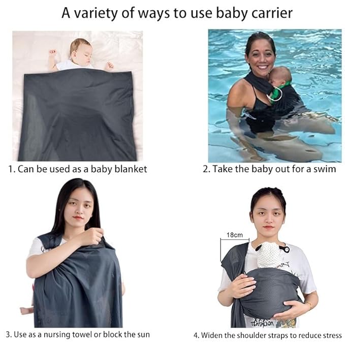CUBY Water Baby Sling Carrier Lightweight Breathable Mesh Baby Ring Slings, Adjustable Quick-Drying Ring Sling Baby Carrier for Newborn Kids Toddlers Summer Swimming Pool Beach(Light Gray)-CubbioJoy