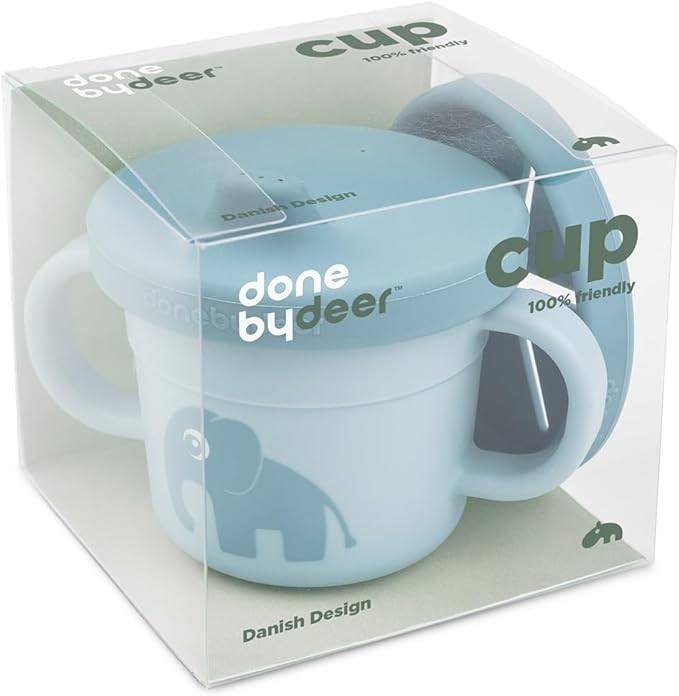 Done by Deer Elphee Blue Snack & Sippy Cup – Spill-Proof Toddler Cup with Soft Spout, Easy-Grip Handles, and Snap-On Lid – Perfect for 6-Month-Olds-CubbioJoy