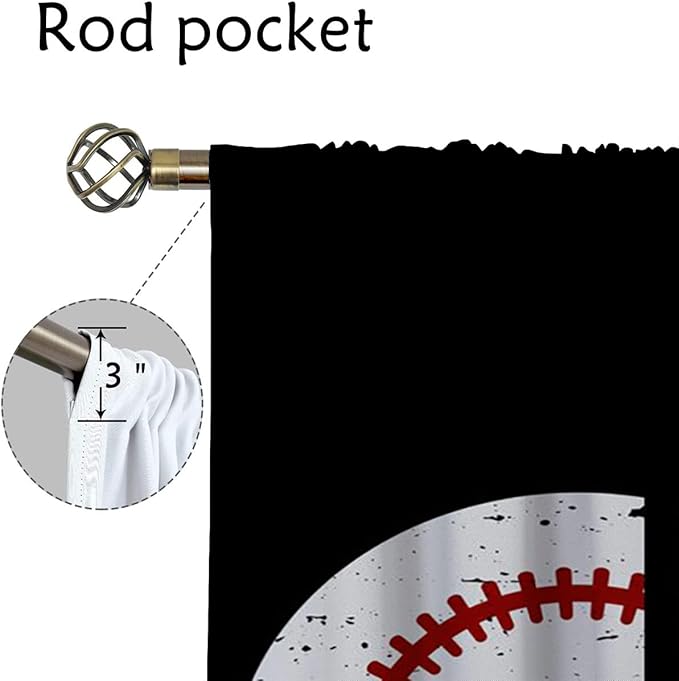 Baseball Blackout Curtains for Boy Girl Room Darkening Decor,Sport Theme Red and White Motto Dark Bedroom Living Room Home Rod Pocket Thermal Insulated Window Curtain/Drapes Panel,63x63 Inch…-CubbioJoy
