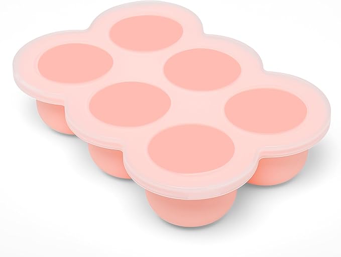 6x3oz Baby Food Freezer Tray with Clip on Lid Gossamer Pink | Leakproof Freezer Molds Silicone Storage Container for Purees Fruits Vegetables-CubbioJoy