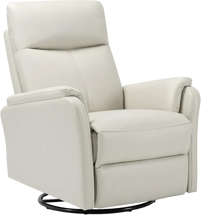 COLAMY Faux Leather Swivel Recliner Chair with Footrest, High Back with Double-Layer Cushion, Glider Recliner for Nursery & Living Room, Bedroom, Beige-CubbioJoy