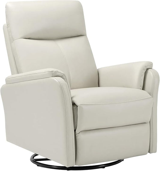 COLAMY Faux Leather Swivel Recliner Chair with Footrest, High Back with Double-Layer Cushion, Glider Recliner for Nursery & Living Room, Bedroom, Beige-CubbioJoy
