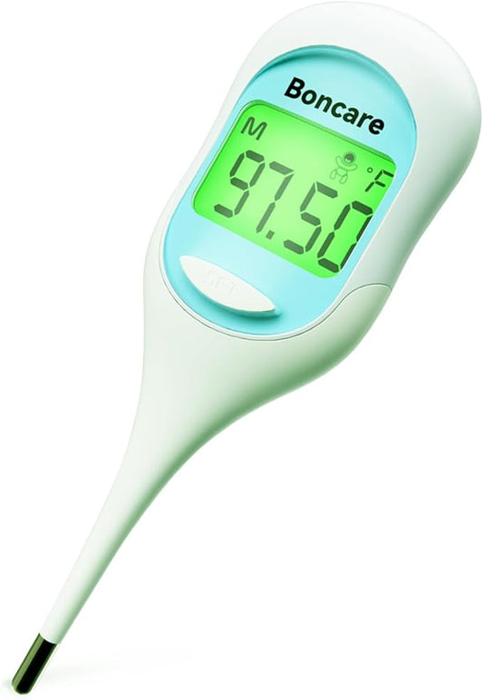 Boncare 9 Seconds Basal Body Thermometer for Ovulation, Oral Thermometer for Adults and Kids - Accurate Rectal Thermometer, with Fever Alarm and Large Display (Sky Blue)-CubbioJoy