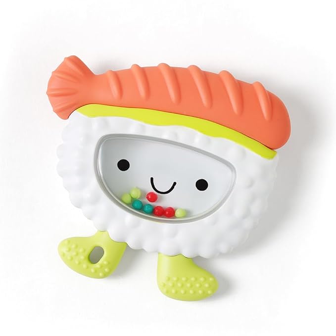 Itzy Ritzy Silicone Rattle Teether– BPA-Free Silicone Teether with Rattle for Babies & Toddlers – Features a Gentle Rattle Sound, Colorful Beads & Multiple Textures (Sushi)-CubbioJoy
