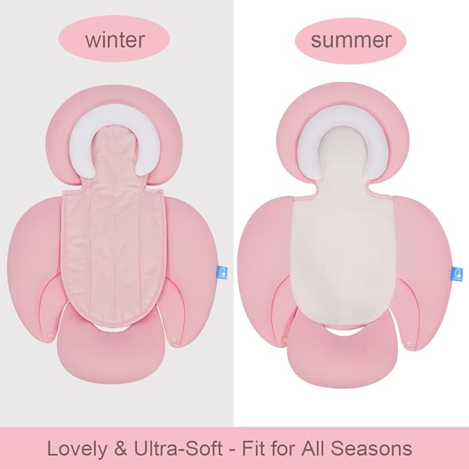 COOLBEBE New 2-in-1 Babybody Supports for Baby Newborn Infants - Extra Soft Stroller Cushion Pads Car Seat Insert, Perfect for Carseats, Strollers, Swings, Pink-CubbioJoy
