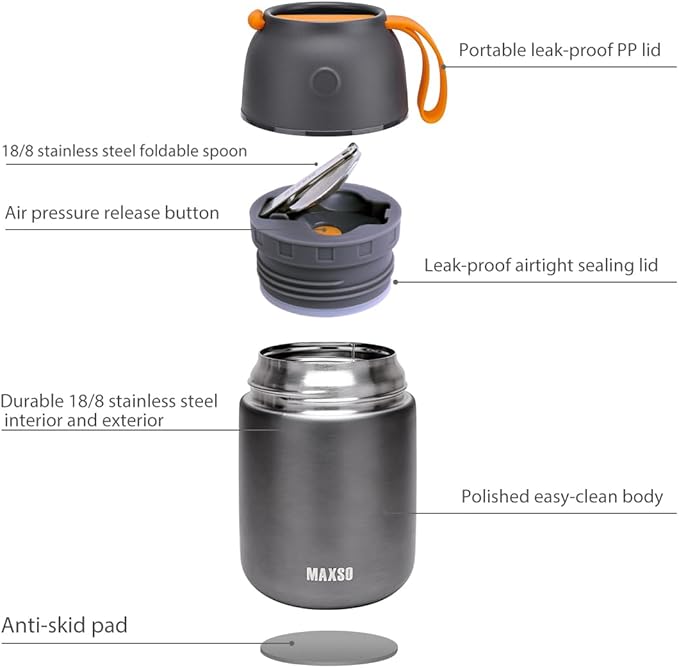 Insulated Thermo Food Jar for Hot & Cold Food for Kids Adult, 17&24 oz Soup Thermal Hot Food Containers for Lunch, Triple Layer Insulation Stainless Steel Food Jar with Spoon (2 Pack Grey)-CubbioJoy