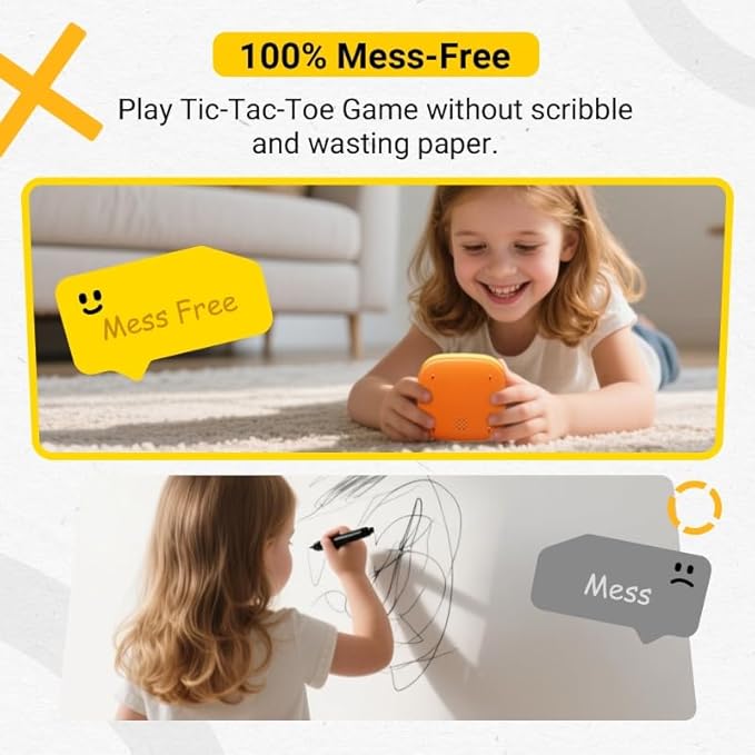 4-in-1 Handheld Tic Tac Toe Game Portable Electronic Board Games for Kids & Adults, Travel Games, Birthday Gifts, Yellow-CubbioJoy