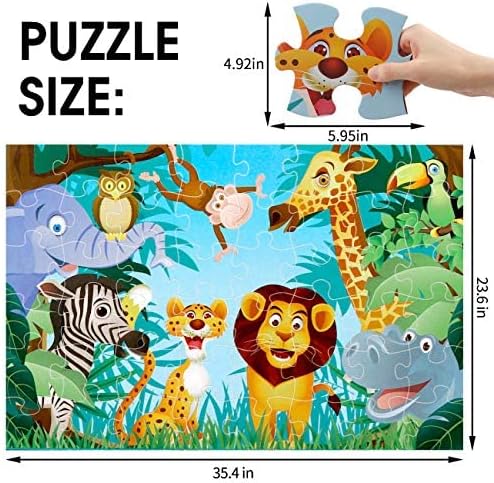 Jumbo Floor Puzzle for Kids Animal Jigsaw Large Puzzles 48 Piece Ages 3-6 for Toddler Children Learning Preschool Educational Development Toys 4-8 Years Old Birthday Gift for Boys and Girls-CubbioJoy