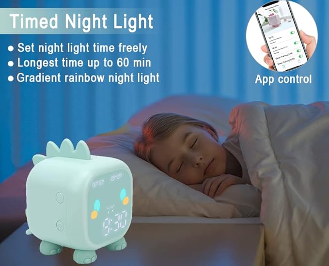 Kids Alarm Clock Girls Green Dinosaur Alarm Clocks with Night Light Bluetooth Digital Alarm Clock for Kids Girls Children-CubbioJoy