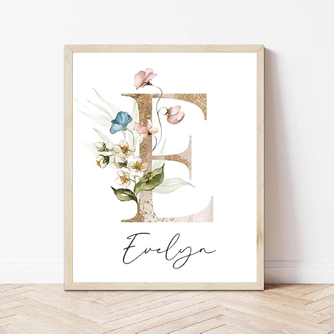 IZI POD Personalized Wooden Name Sign, Floral Monogram Nursery, Nursery Name Sign Boho Floral Pattern, Baby Name Sign, Wooden name signs for nursery, Wildflower Decor, Name signs for kids room gift/15, Design 15-CubbioJoy