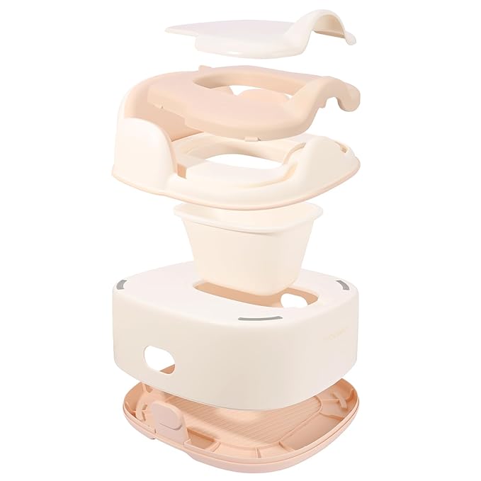 Bebamour Potty Training Toilet 3 in 1 Multi-Functional Potty Seat Detachable Baby Potty Step Stool Anti-Slip Stable Potty Training Toilet with 100 Pack Trash Bags (Pink)-CubbioJoy