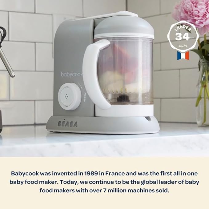 BEABA Babycook Solo 4 in 1 Baby Food Maker, Baby Food Processor, Steam Cook + Blend, Lrg Capacity 4.5 Cups 27 Servings in 20 Mins, Cook Healthy Baby Food at Home, Dishwasher Safe, Cloud-CubbioJoy
