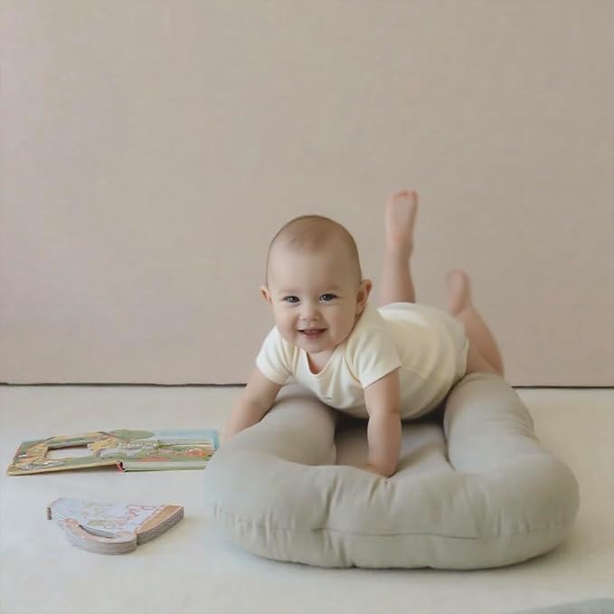 Baby Lounger - Snuggle Cozy Me Infant Lounger for Newborns | Breathable & Soft, Portable Awake-Time Pad, Essential Baby Gift- Grey (Lounger Cover Included)-CubbioJoy