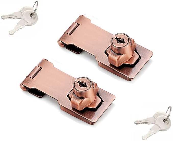 2 Packs Keyed Hasp Locks Twist Knob Keyed Locking Hasp for Small Doors, Cabinets and More,Stainless Steel Steel, Hasp Lock Catch Latch Safety Lock Door Lock with Keys (3inch, Copper)-CubbioJoy