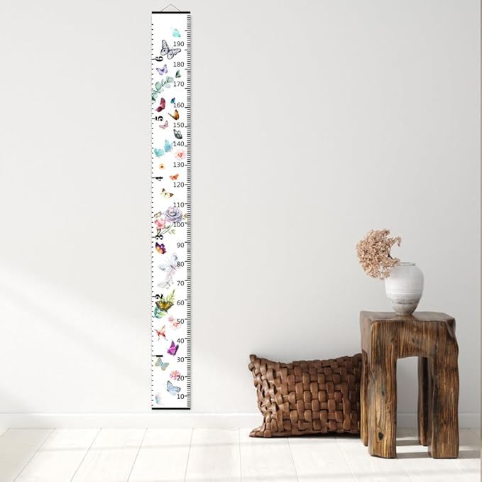 Baby Growth Chart for Wall - Height Chart for Kids Nursery Decor Wall Hanging Measurement Ruler with Black Wood Scroll Toddlers Room Decor Birthday Christmas Gifts for Boys Girls 79"X7.9" (Butterfly)-CubbioJoy