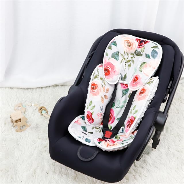 2 in 1 Infant Car Seat Insert, Car Seat Head Support Baby Girls Boys, Soft Newborn Carseat Insert Cushion, Perfect for Carseats, Strollers, Swings (Rose Flower)-CubbioJoy