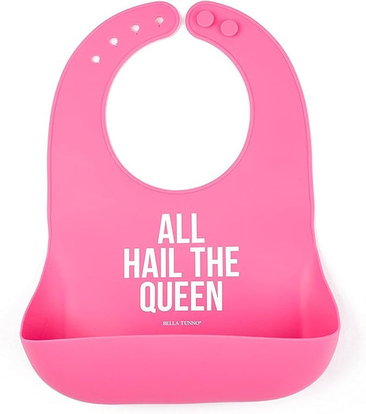 Baby Bib for Eating by Bella Tunno, Waterproof Silicone Bib with Large Food Catcher, Adjustable Fit for Babies 4-12 months & Toddlers 1-3 Years, Boys & Girls, All Hail The Queen-CubbioJoy