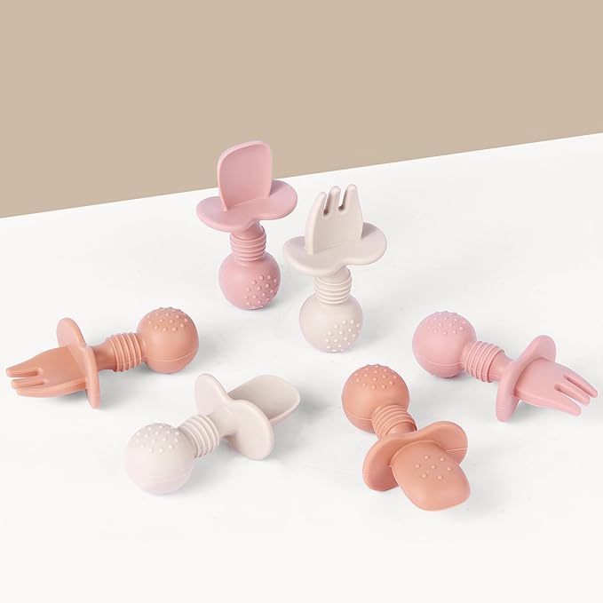 6 Pack Baby Spoons and Forks Set, Silicone Baby Spoons Self Feeding 6 Months for Toddler Utensils,BPA Free, Baby Led Weaning Supplies Feeding Essentials,Dishwasher and Boil Safe-CubbioJoy