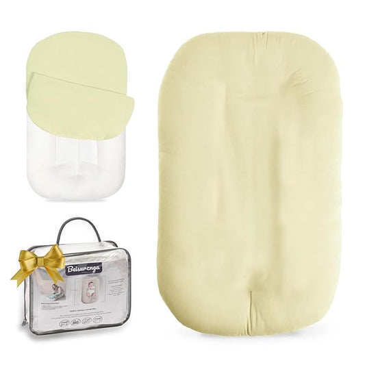 Baby Lounger - Snuggle Cozy Me Infant Lounger for Newborns | Breathable & Soft, Portable Awake-Time Pad, Essential Baby Gift- Yellow (Lounger Cover Included)-CubbioJoy