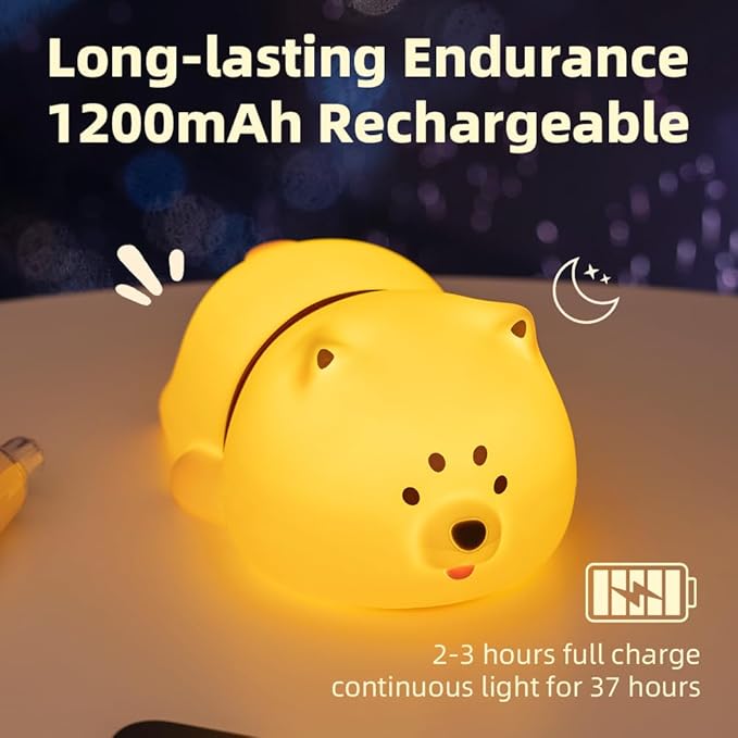 Cute Puppy Night Light for Baby Kids - Rechargeable Touch Control Night Light with 3 Brightness, Warm Light, Timer & Soft Silicone - Nursery Bedroom-CubbioJoy