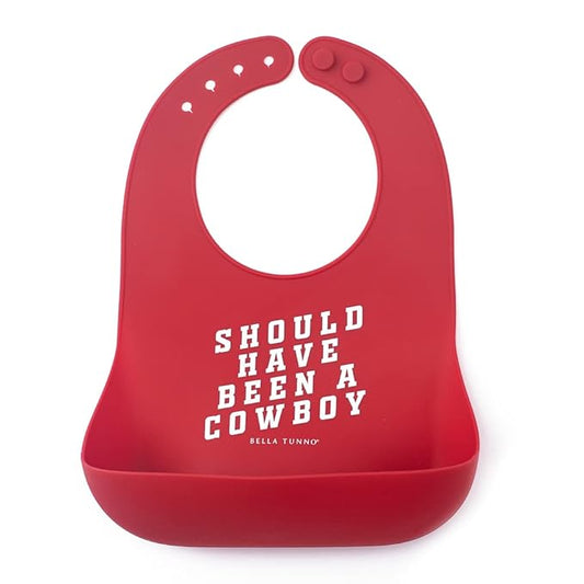 Baby Bib for Eating by Bella Tunno, Waterproof Silicone Bib with Large Food Catcher, Adjustable Fit for Babies 4-12 months & Toddlers 1-3 Years, Boys & Girls, Should Have Been A Cowboy-CubbioJoy