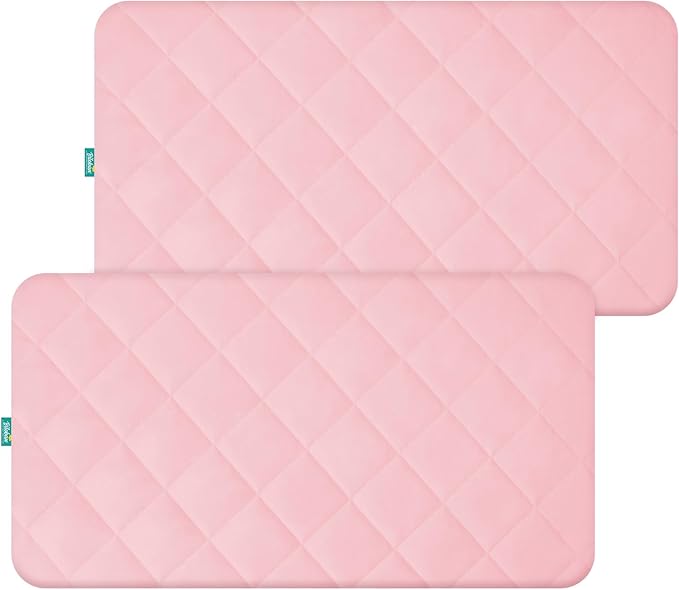 Crib Mattress Protector Waterproof Crib Sheets Fitted 2 Pack Toddler Mattress Pad Cover Improved Thickness Machine Washable 52" x 28" Pink Quilted-CubbioJoy