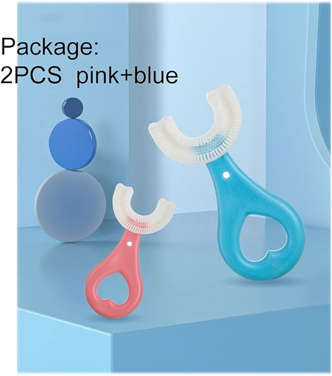 2 Pcs U-Shaped Kids Toothbrush, Premium Soft Manual Training Toothbrush for Kids 2-6 Years Old. (Blue+Pink)-CubbioJoy