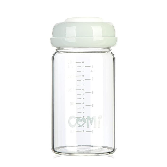 COMI Wide Neck Glass Breastmilk Collection n Storage Bottle, 6oz with Screw Ring Sealing Disk; Re-markable Sealing Disc. BPA Free, Fits Breast Pumps & Nipples (Gray Lids)-CubbioJoy