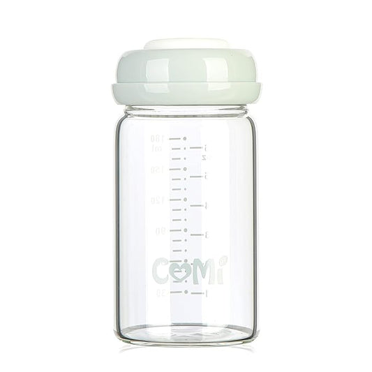COMI Wide Neck Glass Breastmilk Collection n Storage Bottle, 6oz with Screw Ring Sealing Disk; Re-markable Sealing Disc. BPA Free, Fits Breast Pumps & Nipples (Gray Lids)-CubbioJoy