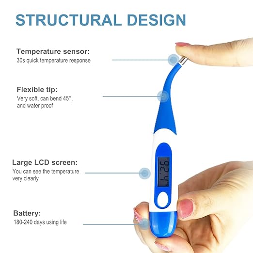 Berrcom Digital Thermometer for Adults, Oral and Underarm Thermometer for Baby and Kids Medical Thermometer with Fever Alarm Rectal Thermometer with Soft Tips-CubbioJoy