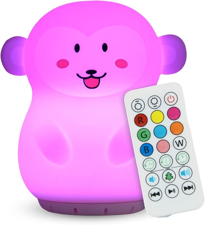 Combined Bluetooth Speaker & Nightlight With 9 Color Emissions, Child Friendly Silicone & BPA Free, USB Recharging, Receives Audio From Computer, Phone Or Tablet, and includes Remote Control (Monkey)-CubbioJoy