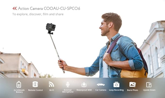 COOAU 4K 20MP Wi-Fi Action Camera External Microphone Remote Control Underwater 40M Waterproof Sport Camera Time Lapse with 2X1200mAh Batteries and 20 Accessories-CubbioJoy