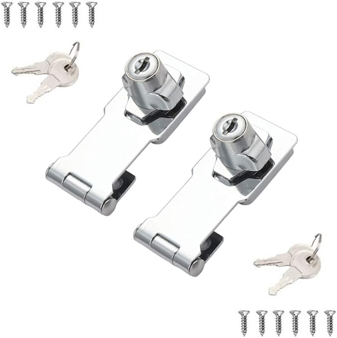 2 Packs Keyed Hasp Locks Twist Knob Keyed Locking Hasp for Small Doors, Cabinets and More,Stainless Steel Steel, Chrome Plated Hasp Lock Catch Latch Safety Lock (3Inch with Lock)-CubbioJoy