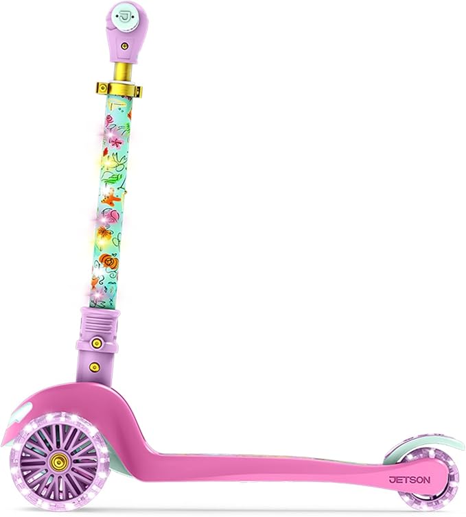 Jetson Character Kids Kick Scooter, LED Lights on Stem & Light-Up Wheels, Lightweight Frame, Height-Adjustable Handlebar, Lean-to-Steer System, Easy-Fold Mechanism-CubbioJoy