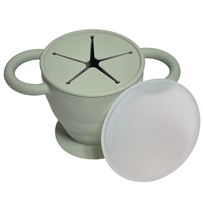 BraveJusticeKidsCo. | Snack Attack II Snack Cup | Collapsible Silicone Snack Container | Toddler and Baby Snack Catcher Lid (Desert Sage)-CubbioJoy