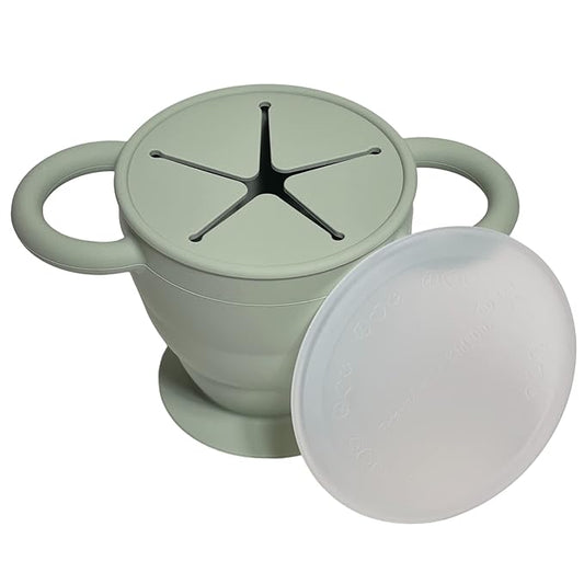 BraveJusticeKidsCo. | Snack Attack II Snack Cup | Collapsible Silicone Snack Container | Toddler and Baby Snack Catcher Lid (Desert Sage)-CubbioJoy